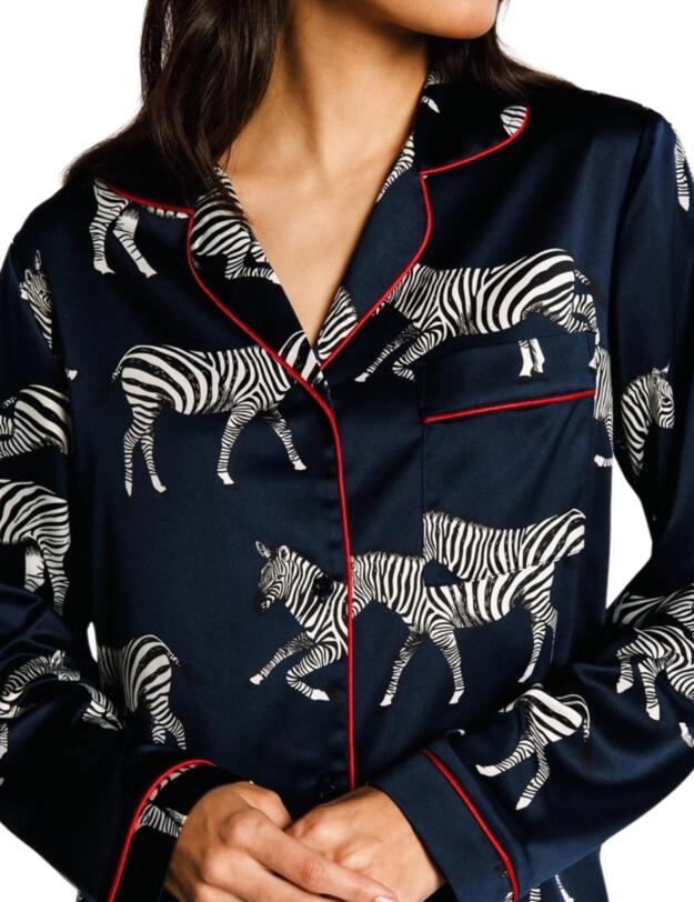 Chelsea Peers Satin Long Pyjama Set Navy Zebra