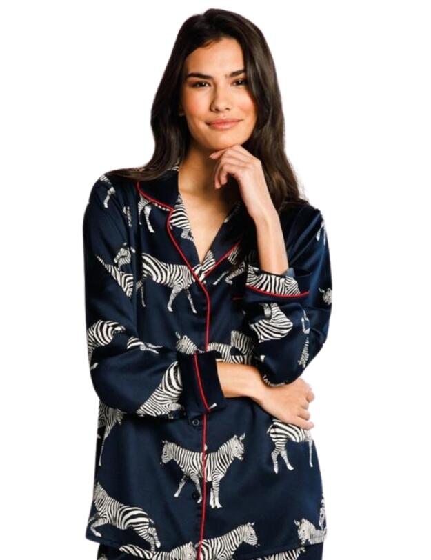 Chelsea Peers Satin Long Pyjama Set Navy Zebra