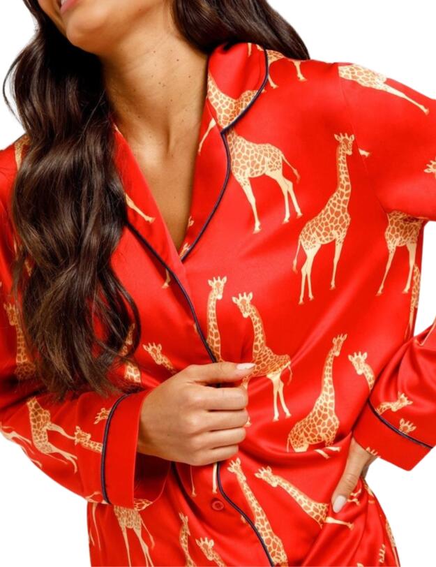 Chelsea Peers Satin Long Pyjama Set Red Giraffe