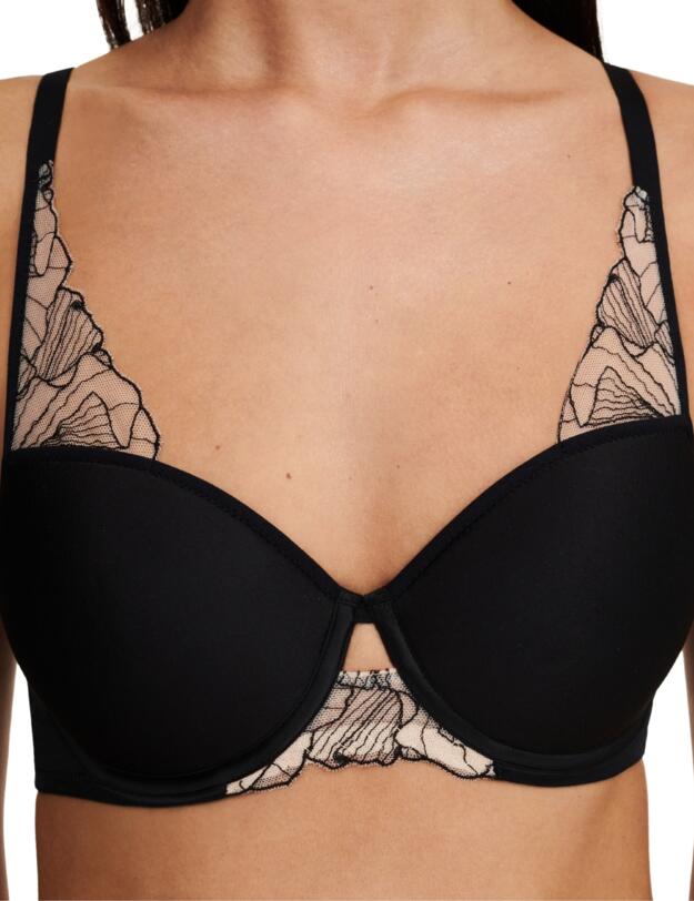 Chantelle Tattoo Love Memory Foam T-Shirt Bra Black/Golden Beige