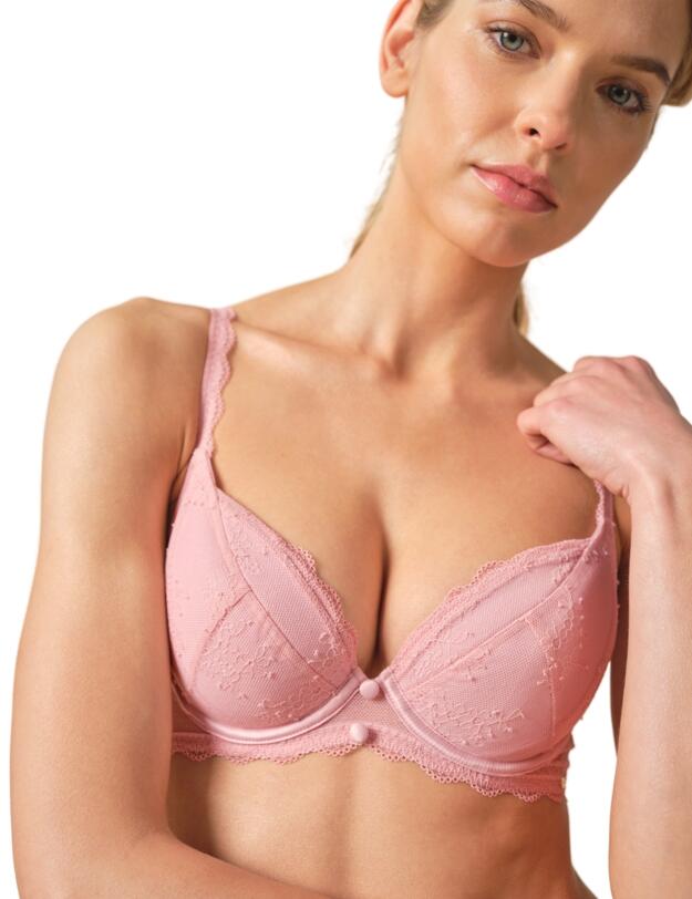 Gossard Vintage Romance Underwired Padded Plunge Bra Soft Pink