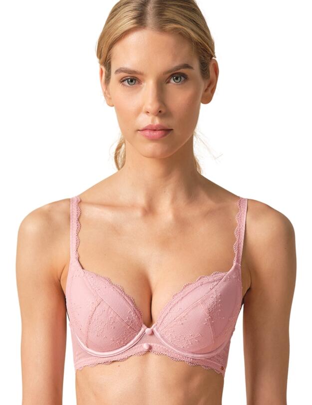Gossard Vintage Romance Underwired Padded Plunge Bra Soft Pink