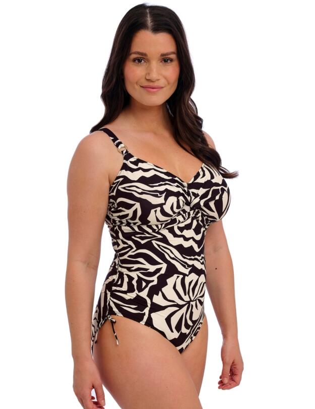 Fantasie Aruba Nights Underwired Twist Front Swimsuit With Adjustable Leg Black and Cream