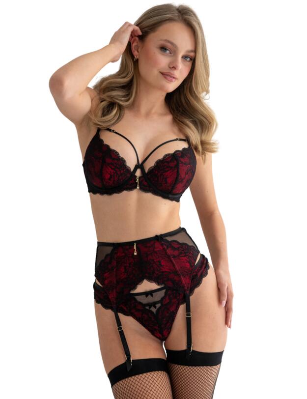 Pour Moi Desire Open Back Thong Black/Red
