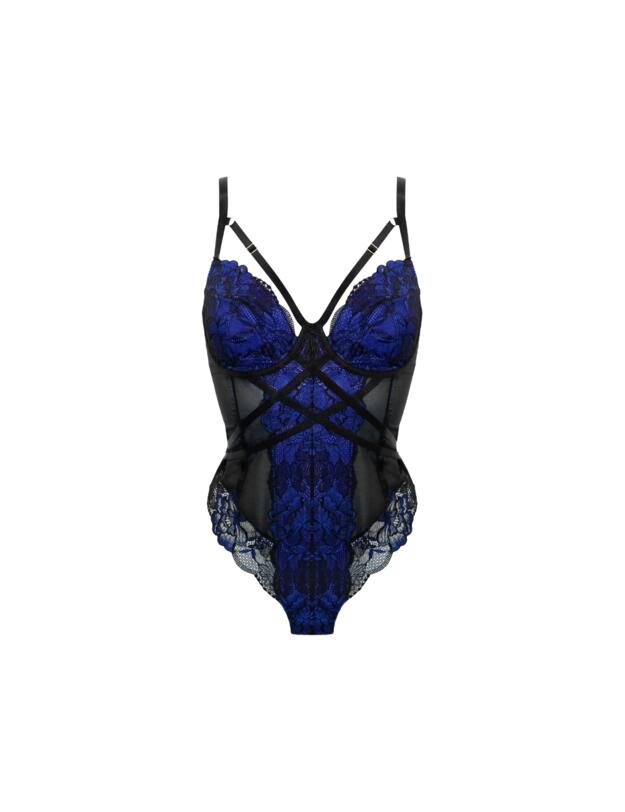 Pour Moi After Hours Underwired Thong Bodysuit Black/Blue