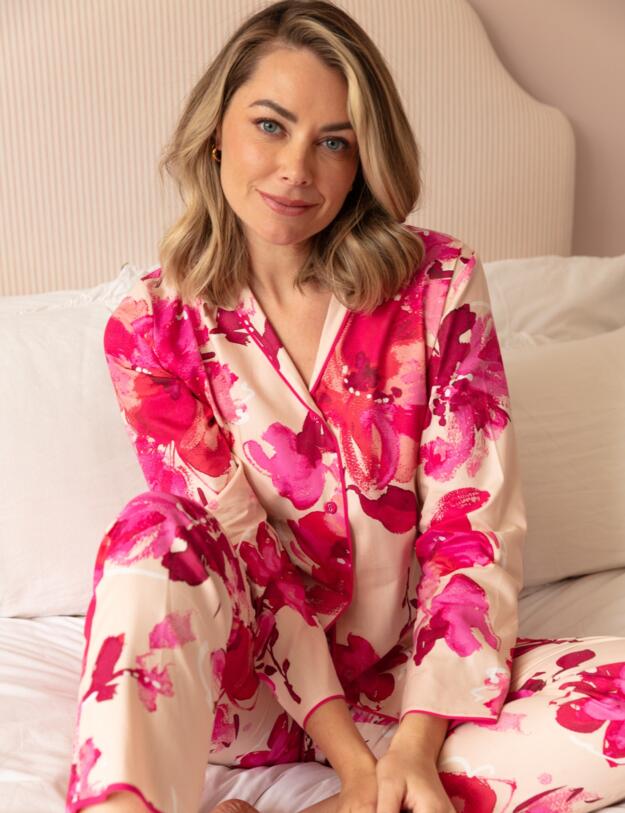 Cyberjammies Aria Floral Print Pyjama Top Peach Mix
