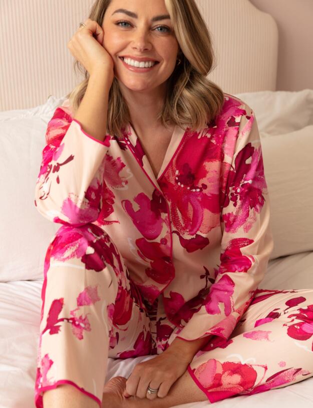 Cyberjammies Aria Floral Print Pyjama Bottoms Peach Mix