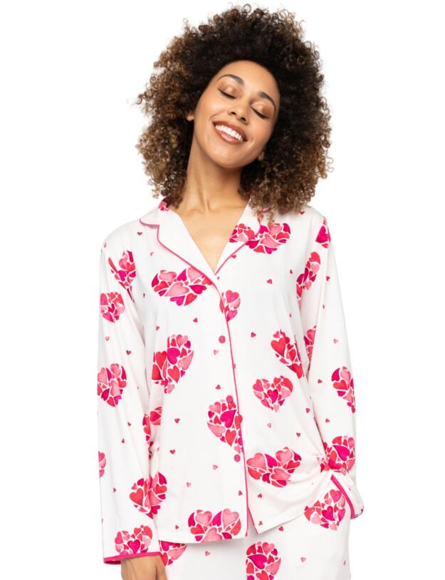 Cyberjammies Aria Heart Print Jersey Long Sleeve Pyjama Top White Mix