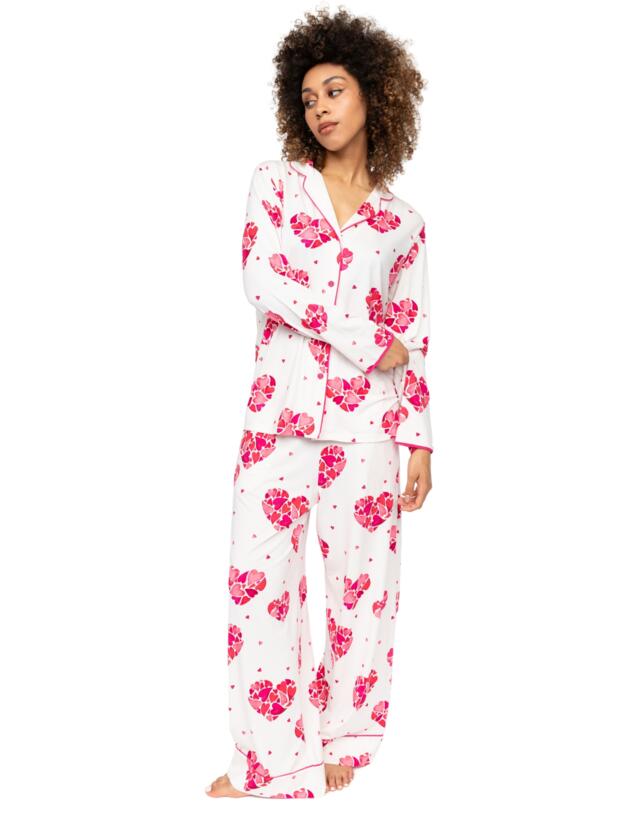 Cyberjammies Aria Heart Print Jersey Long Sleeve Pyjama Top White Mix