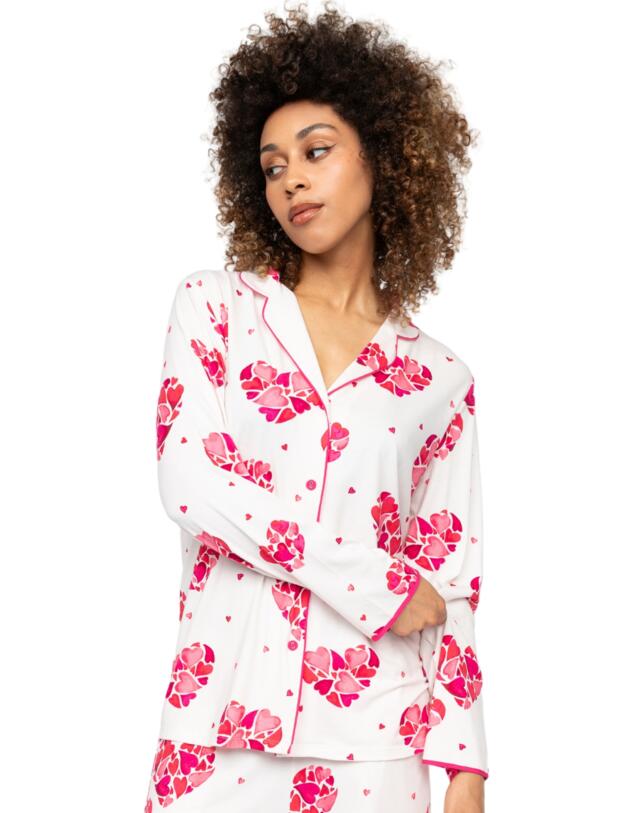 Cyberjammies Aria Heart Print Jersey Long Sleeve Pyjama Top White Mix