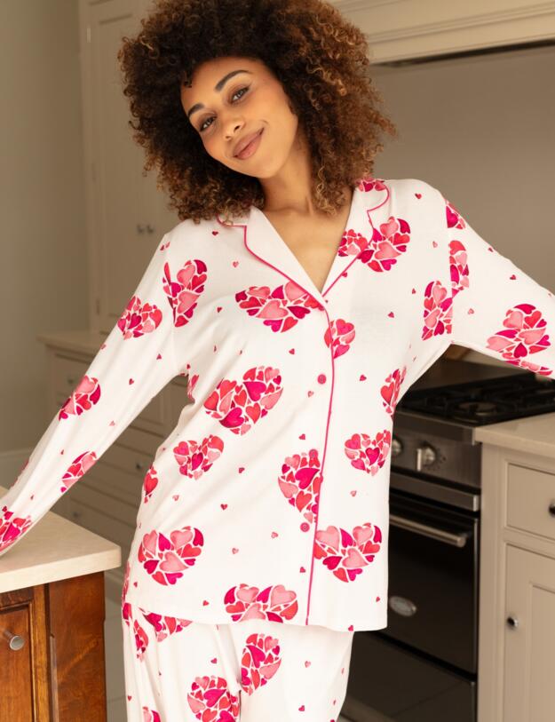 Cyberjammies Aria Heart Print Jersey Long Sleeve Pyjama Top White Mix