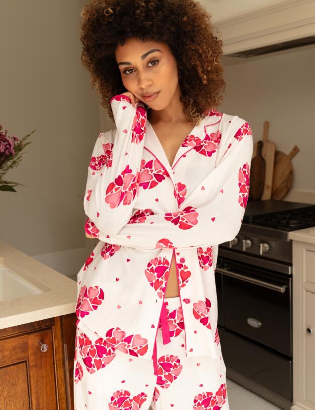 Cyberjammies Aria Heart Print Jersey Long Sleeve Pyjama Top White Mix