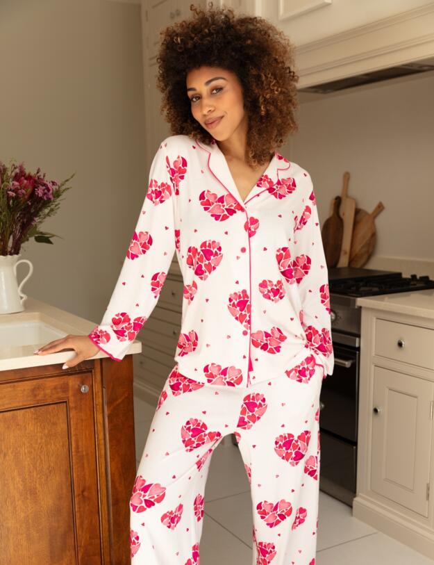 Cyberjammies Aria Heart Print Jersey Long Sleeve Pyjama Top White Mix