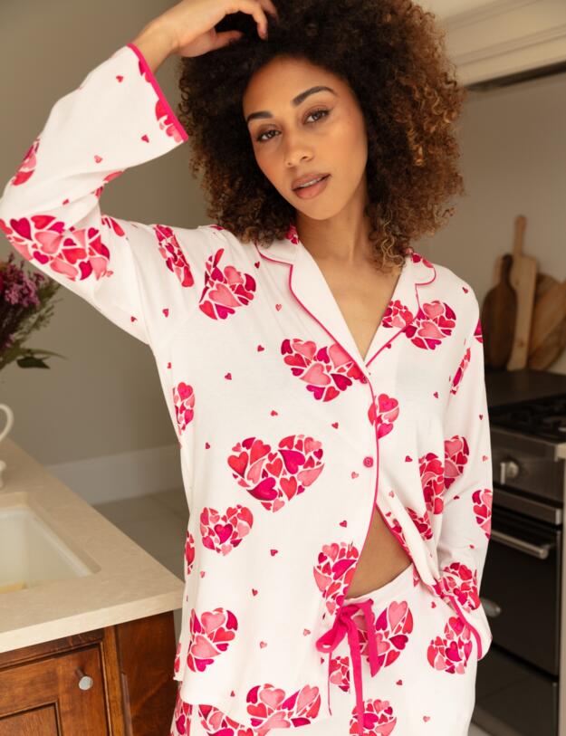 Cyberjammies Aria Heart Print Jersey Long Sleeve Pyjama Top White Mix