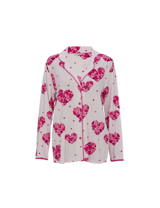 Cyberjammies Aria Heart Print Jersey Long Sleeve Pyjama Top White Mix