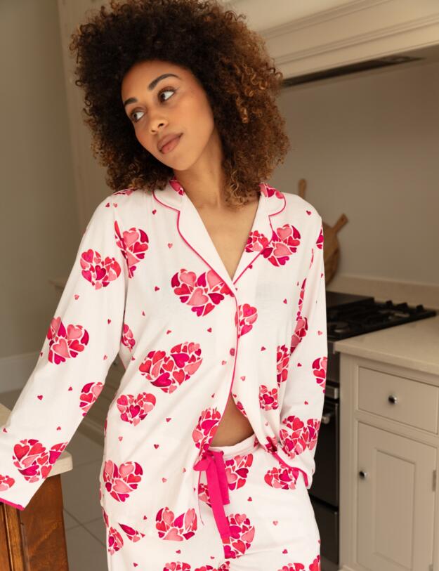 Cyberjammies Aria Heart Print Jersey Long Sleeve Pyjama Top White Mix