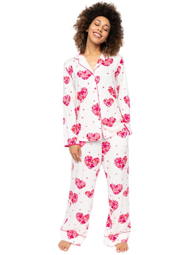 Cyberjammies Aria Heart Print Jersey Long Sleeve Pyjama Top White Mix