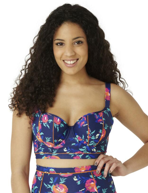 CW0153 Cleo Cassie Longline Bikini Top Floral Print - CW0153 Longline Bikini Top