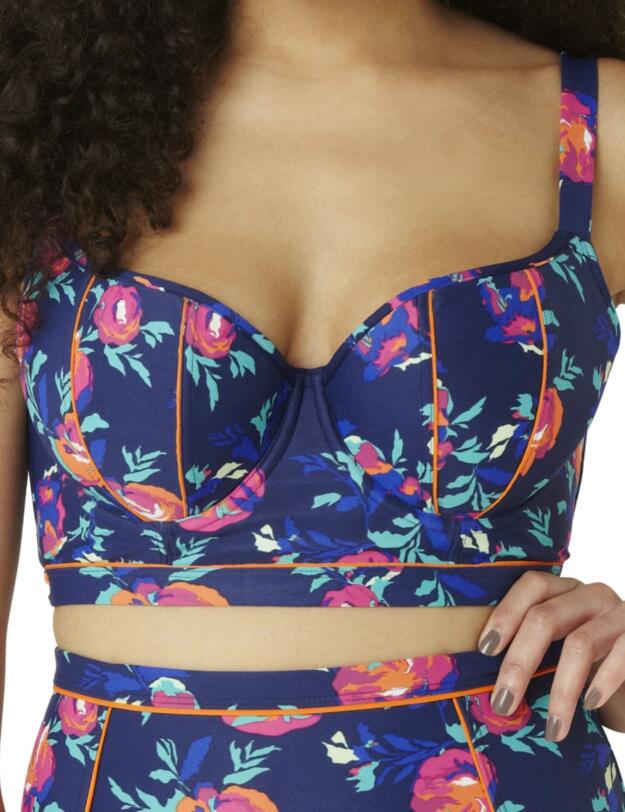 CW0153 Cleo Cassie Longline Bikini Top Floral Print - CW0153 Longline Bikini Top
