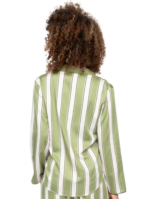 Cyberjammies Nancy Printed Stripe Pyjama Top Sage Green Mix
