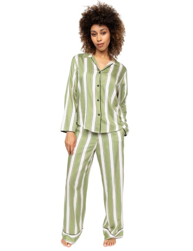 Cyberjammies Nancy Printed Stripe Pyjama Top Sage Green Mix