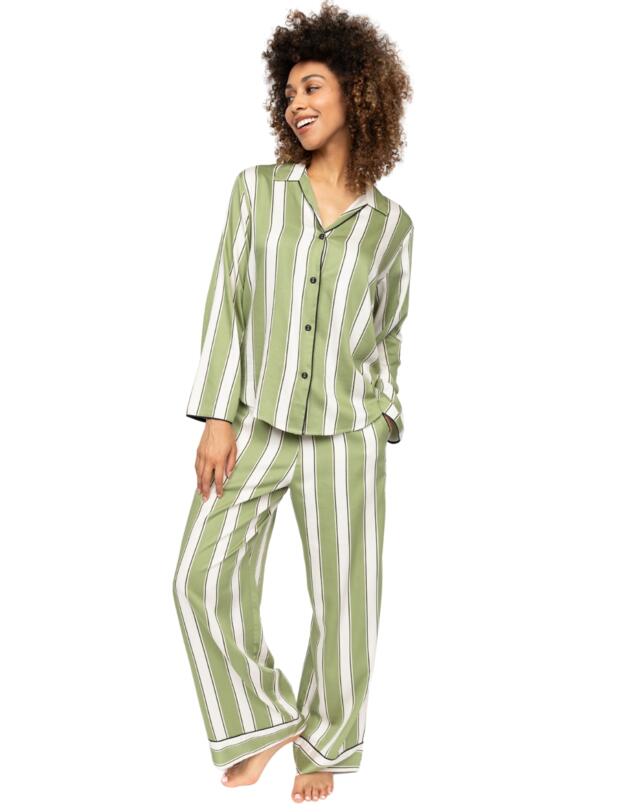 Cyberjammies Nancy Printed Stripe Pyjama Top Sage Green Mix