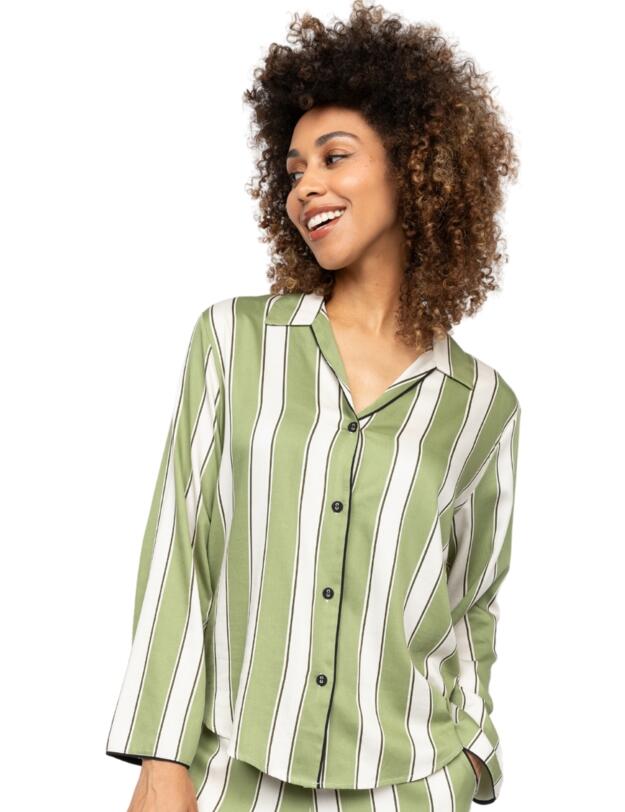 Cyberjammies Nancy Printed Stripe Pyjama Top Sage Green Mix
