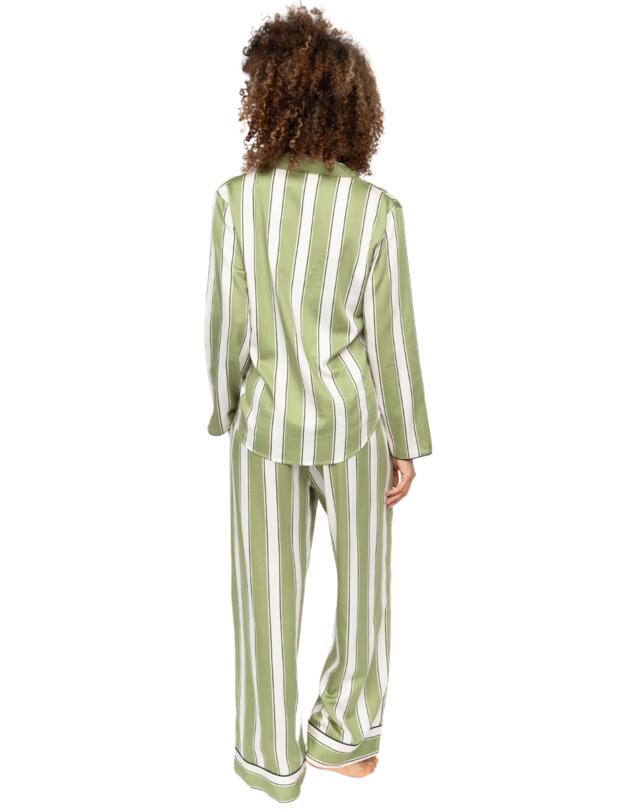 Cyberjammies Nancy Printed Stripe Pyjama Top Sage Green Mix