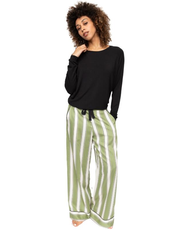 Cyberjammies Nancy Printed Stripe Wide Leg Pyjama Bottoms Sage Green Mix