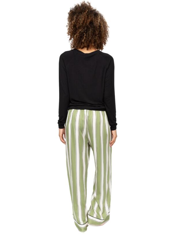 Cyberjammies Nancy Printed Stripe Wide Leg Pyjama Bottoms Sage Green Mix