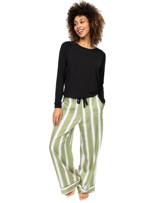 Cyberjammies Nancy Printed Stripe Wide Leg Pyjama Bottoms Sage Green Mix