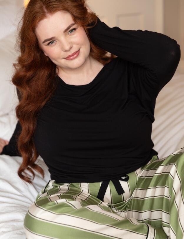 Cyberjammies Nancy Printed Stripe Wide Leg Pyjama Bottoms Sage Green Mix