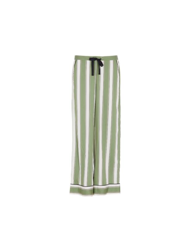Cyberjammies Nancy Printed Stripe Wide Leg Pyjama Bottoms Sage Green Mix