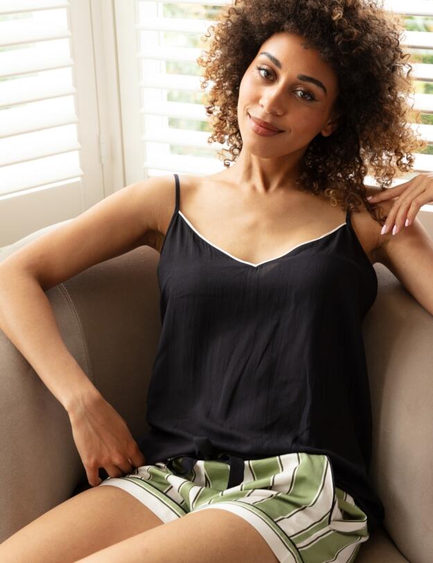 Cyberjammies Nancy Printed Stripe Shorts Sage Green Mix