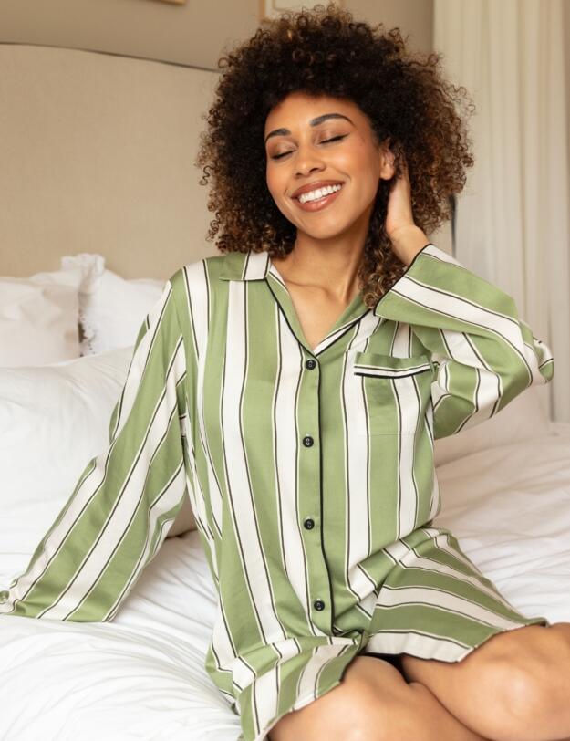 Cyberjammies Nancy Printed Stripe Nightshirt Sage Green Mix