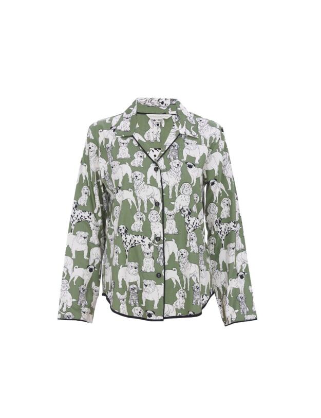 Cyberjammies Nancy Dog Print Pyjama Top Sage Green Mix