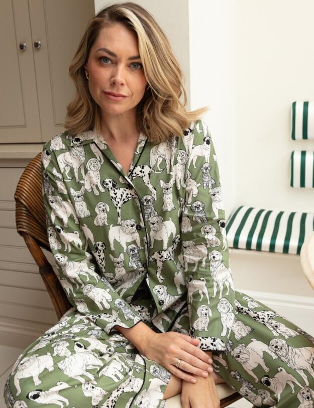 Cyberjammies Nancy Dog Print Pyjama Top Sage Green Mix