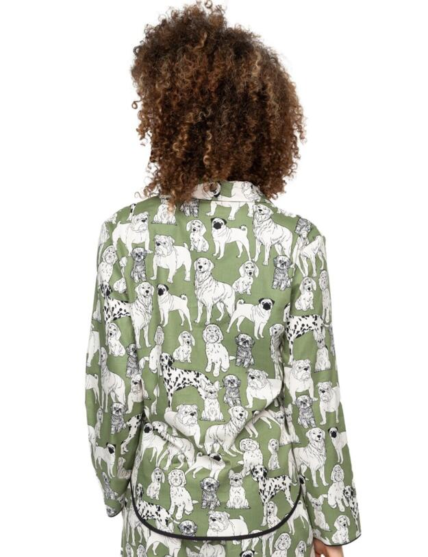 Cyberjammies Nancy Dog Print Pyjama Top Sage Green Mix