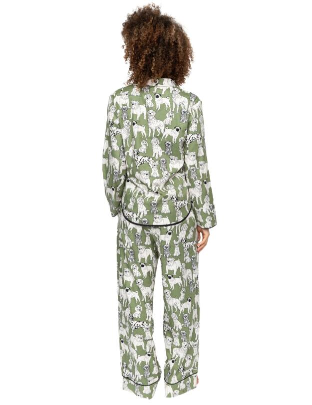 Cyberjammies Nancy Dog Print Wide Leg Pyjama Bottoms Sage Green Mix