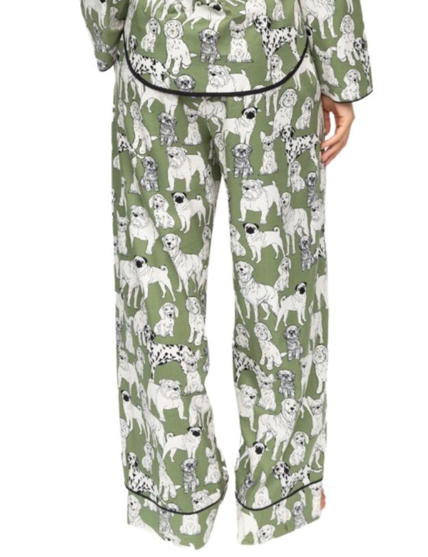 Cyberjammies Nancy Dog Print Wide Leg Pyjama Bottoms Sage Green Mix