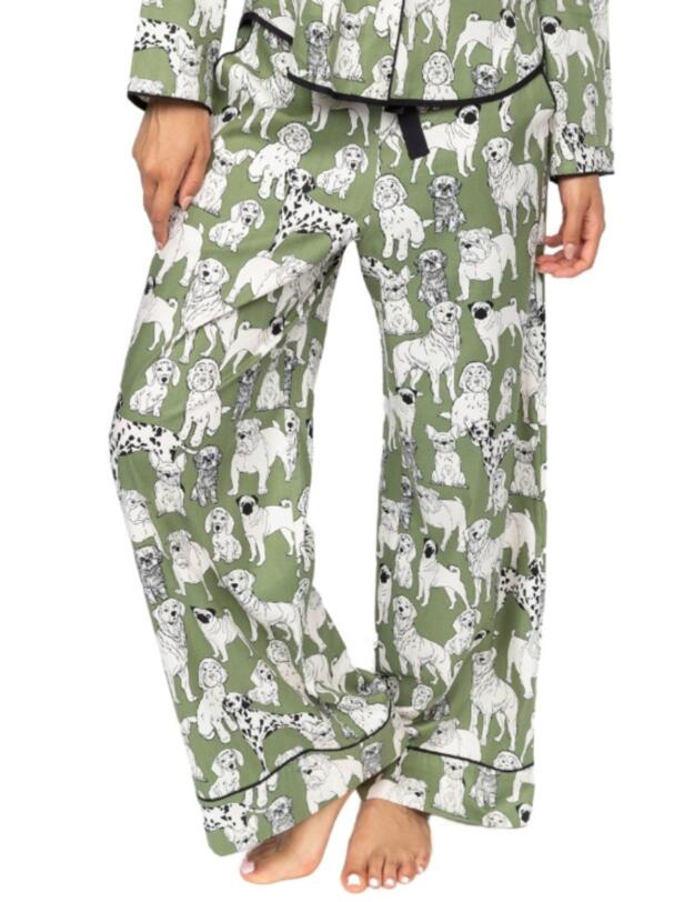Cyberjammies Nancy Dog Print Wide Leg Pyjama Bottoms Sage Green Mix