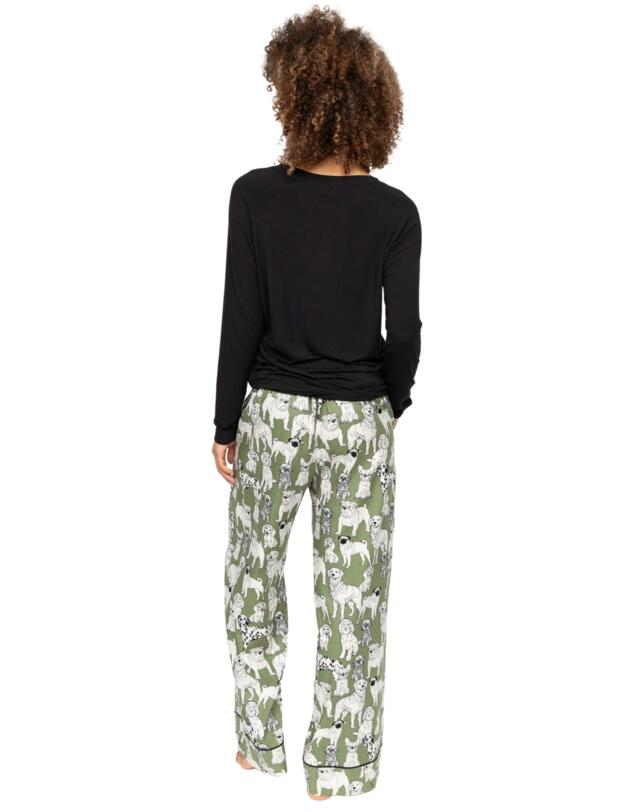 Cyberjammies Nancy Dog Print Wide Leg Pyjama Bottoms Sage Green Mix