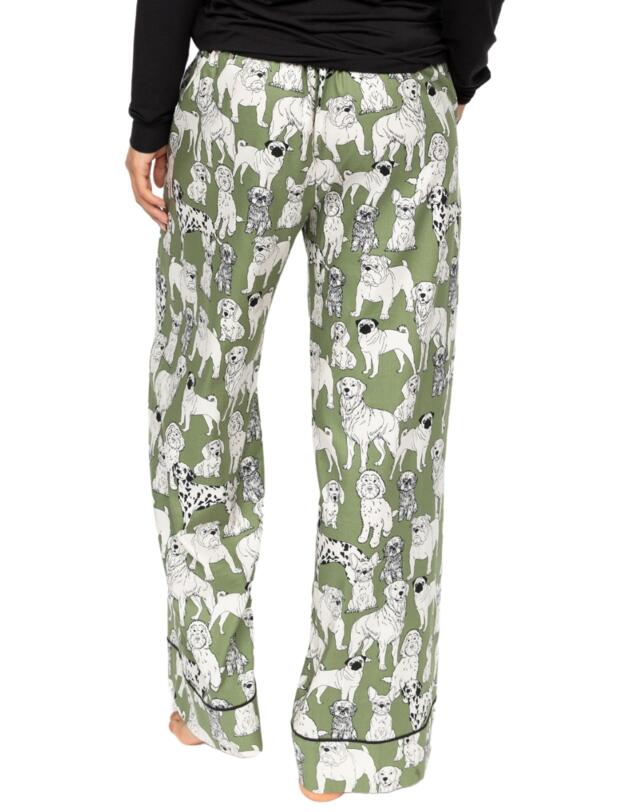 Cyberjammies Nancy Dog Print Wide Leg Pyjama Bottoms Sage Green Mix