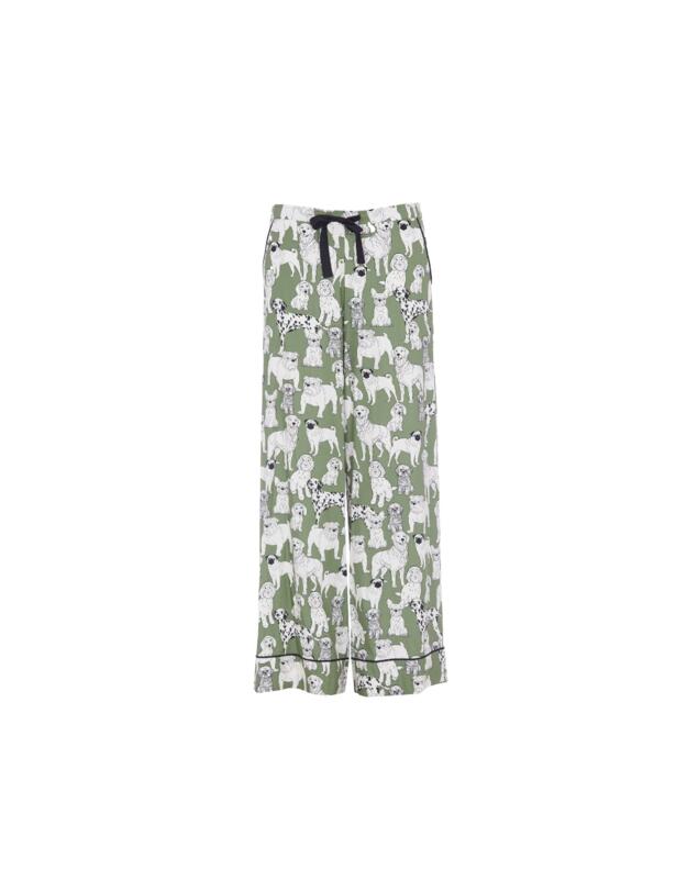 Cyberjammies Nancy Dog Print Wide Leg Pyjama Bottoms Sage Green Mix