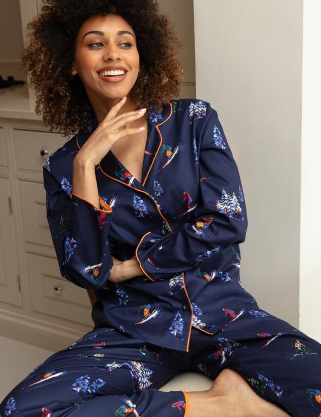 Cyberjammies Alpes Ski Print Pyjama Top Navy Mix