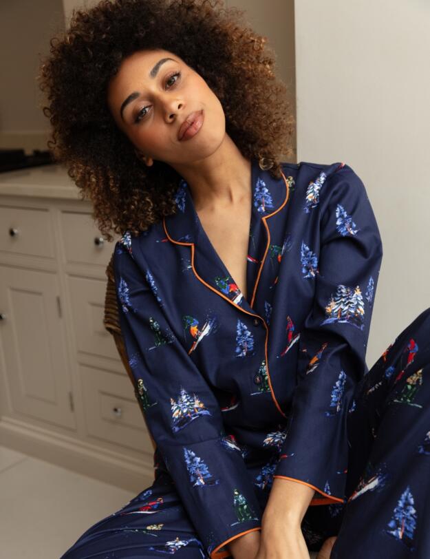 Cyberjammies Alpes Ski Print Pyjama Top Navy Mix