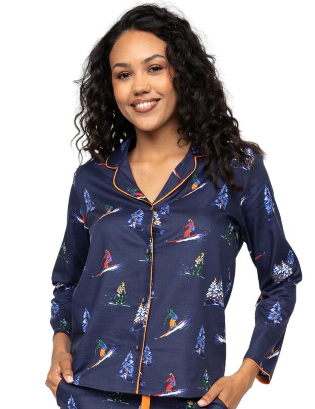 Cyberjammies Alpes Ski Print Pyjama Top Navy Mix