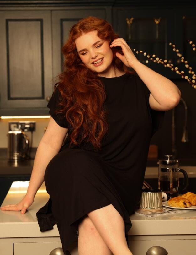 Cyberjammies Nancy Jersey Long Nightdress Black