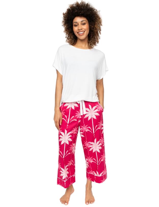 Cyberjammies Kayla Palm Wide Leg Pyjama Bottoms Berry Mix