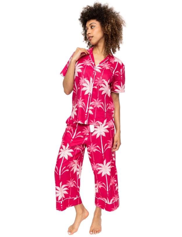 Cyberjammies Kayla Palm Wide Leg Pyjama Bottoms Berry Mix